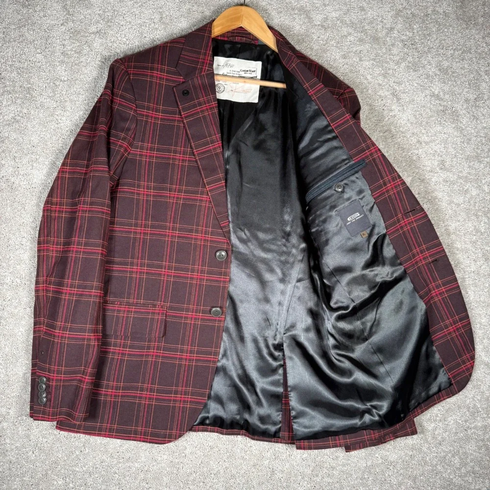 G-Star Raw Denim Men's XL Plaid Blazer Jacket Burgundy Red South East D